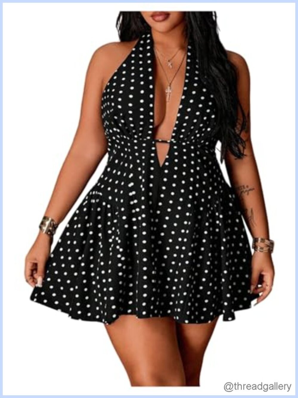 SHENHE Women's Plus Size Polka Dot Halter A-Line Mini Dress